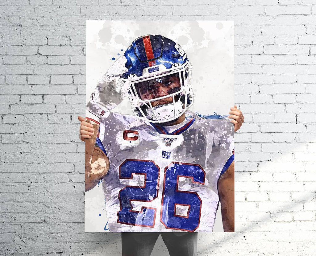 Saquon Barkley 'Salute' New York Giants Sports Art Print, Football, Sports Decor – Poster | Canvas Wall Art Print
