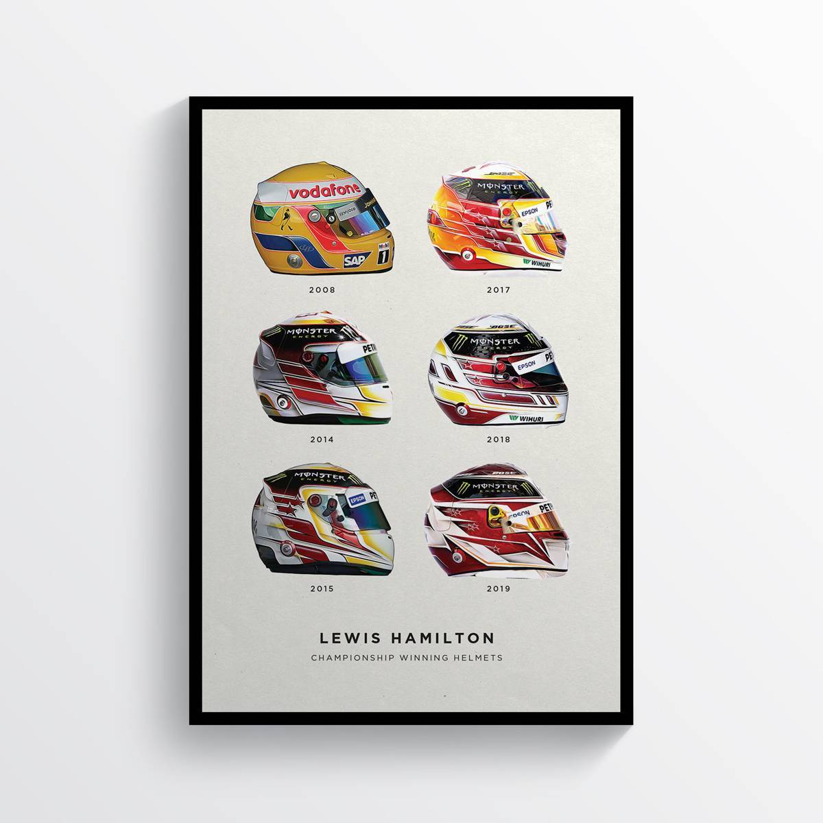 Lewis Hamilton Championship Winning Helmets F1 Art, F1 Gift, Formula 1, Racing Helmet, Mercedes - Poster | Canvas Wall Art Print