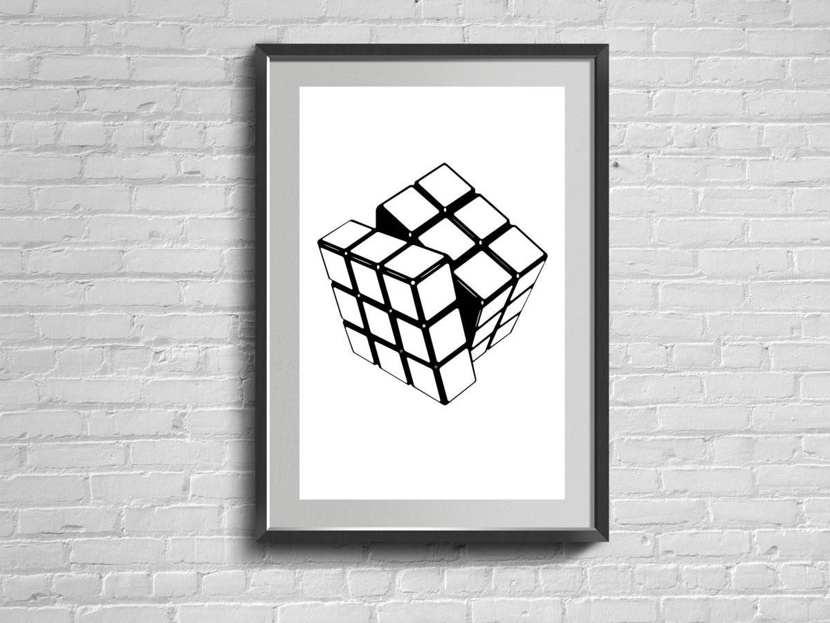 Rubics Cube Print. Scandinavian. Rubik'S Wall Art. Modern Living Room Minimalist Picture. - Poster | Canvas Wall Art Print