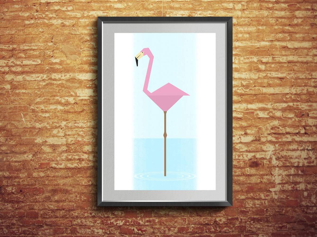 Flamingo Wall Art. Bird Print. Tropical Modern. Girls Bedroom Decor. Geometric Triangles. - Poster | Canvas Wall Art Print