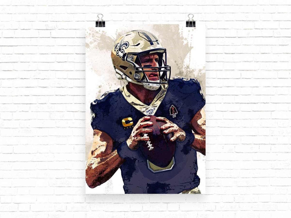 Drew Brees Print Drew Brees New Orleans Saints Art Print - Poster | Canvas Wall Art Print
