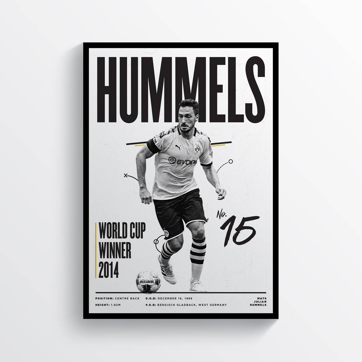 Mats Hummels Borussia Dortmund, Wall Art Print Football Soccer - Poster | Canvas Wall Art Print