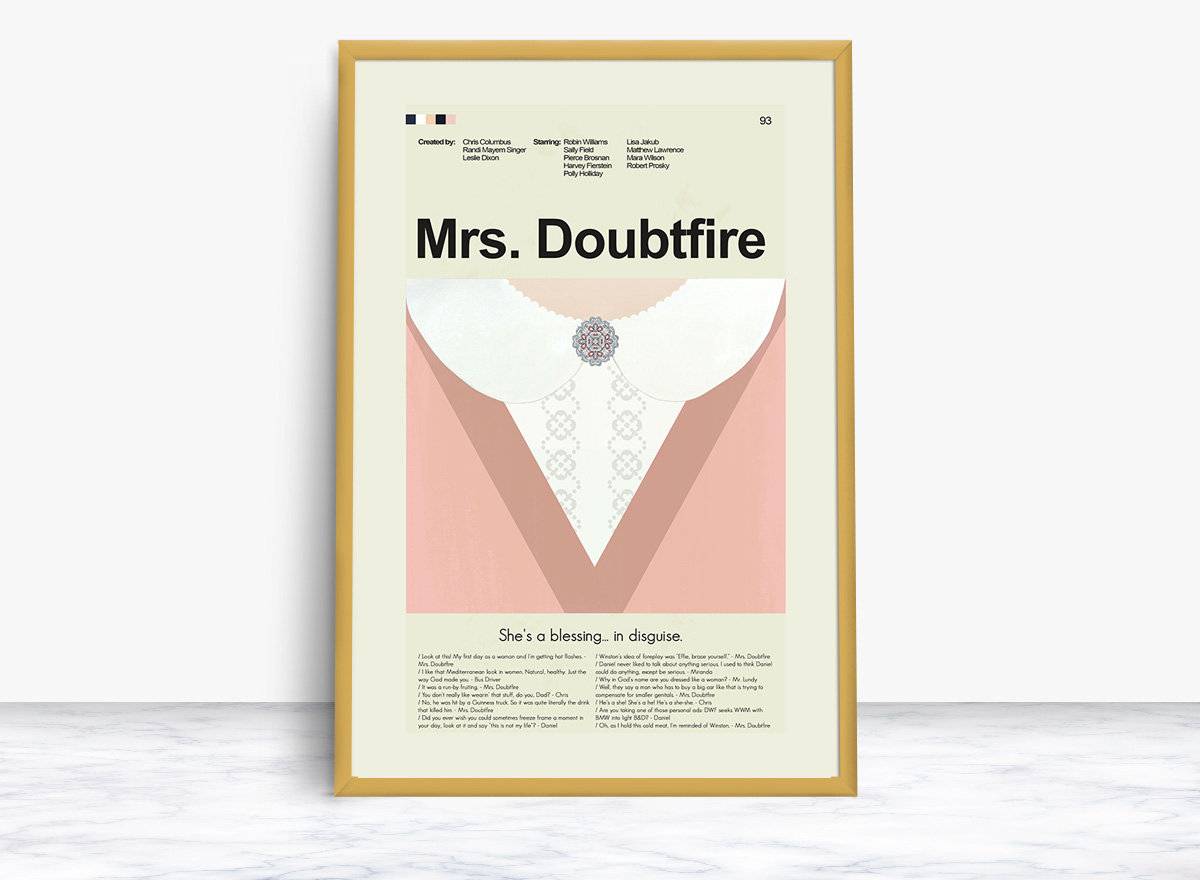 Mrs. Doubtfire Mid-Century Modern Inspired Print - Poster | Canvas Wall Art Print