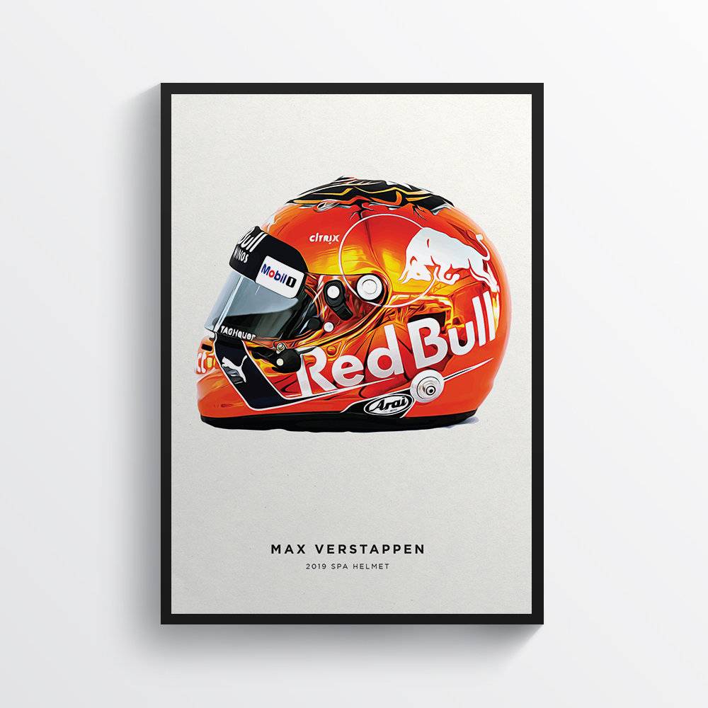 Max Verstappen 2019 Spa Orange Helmet F1 Art, F1 Gift, Formula 1, Racing Helmet, Mercedes - Poster | Canvas Wall Art Print