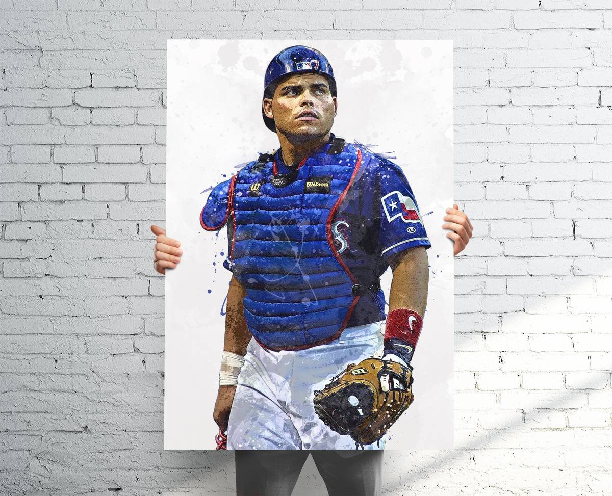 Ivan 'Pudge' Rodriguez Texas Rangers Sports Art Print, Baseball, Sports Decor – Poster | Canvas Wall Art Print