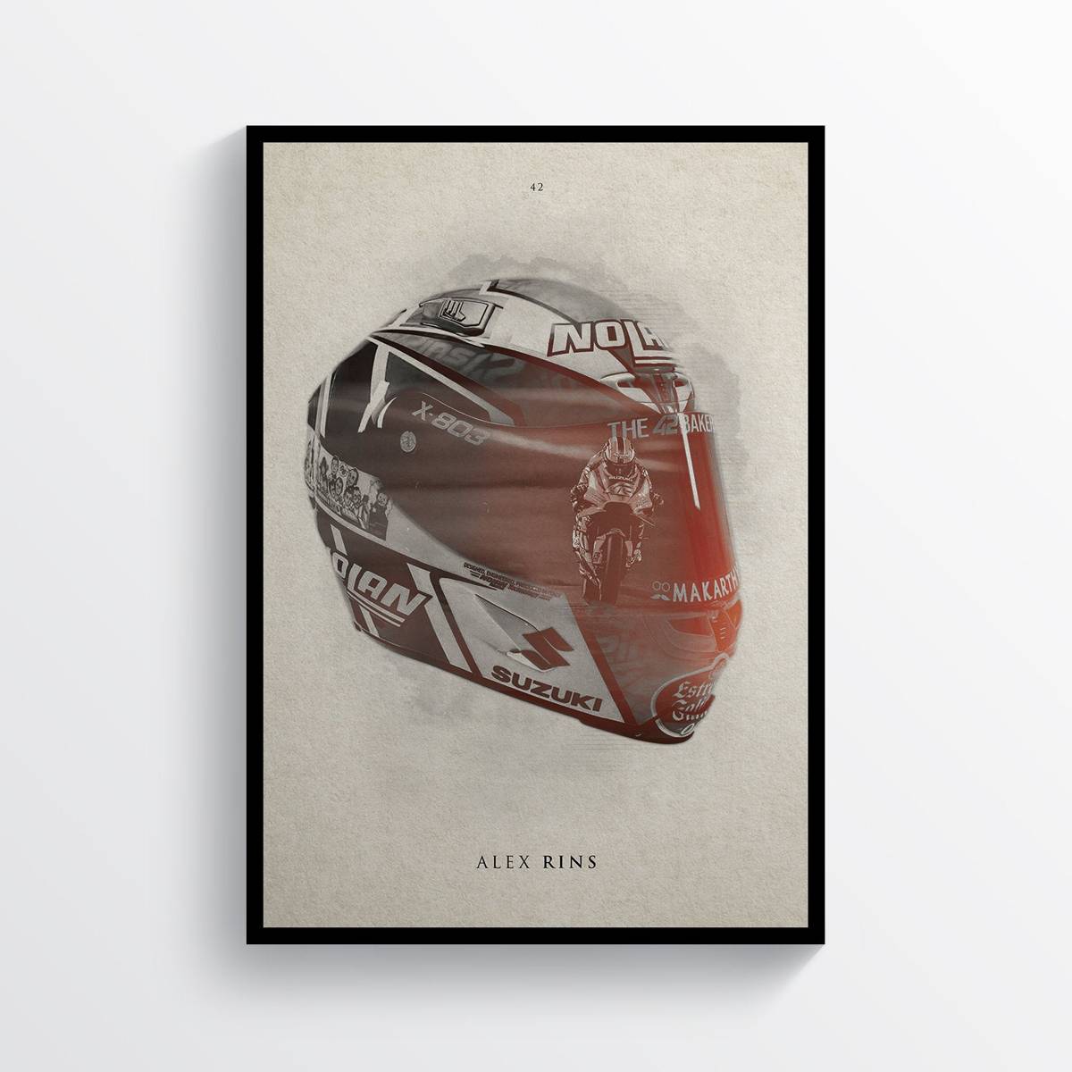 Alex Rins 2018 Paper Vintage Style Helmet Moto Gp Motorcycle Motorbike - Poster | Canvas Wall Art Print