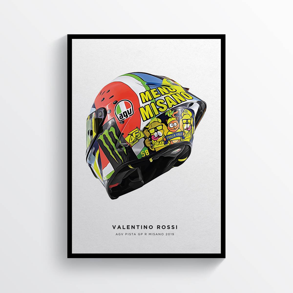 Valentino Rossi Misano 2019 Vr46 Moto Gp Helmet Motorcycle Motorbike - Poster | Canvas Wall Art Print