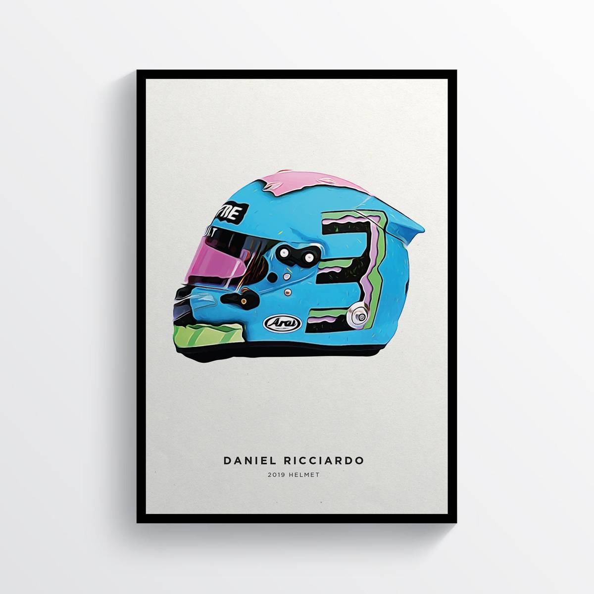 Daniel Ricciardo Left Side 2019 Helmet F1 Art, F1 Gift, Formula 1, Racing Helmet, Mercedes - Poster | Canvas Wall Art Print