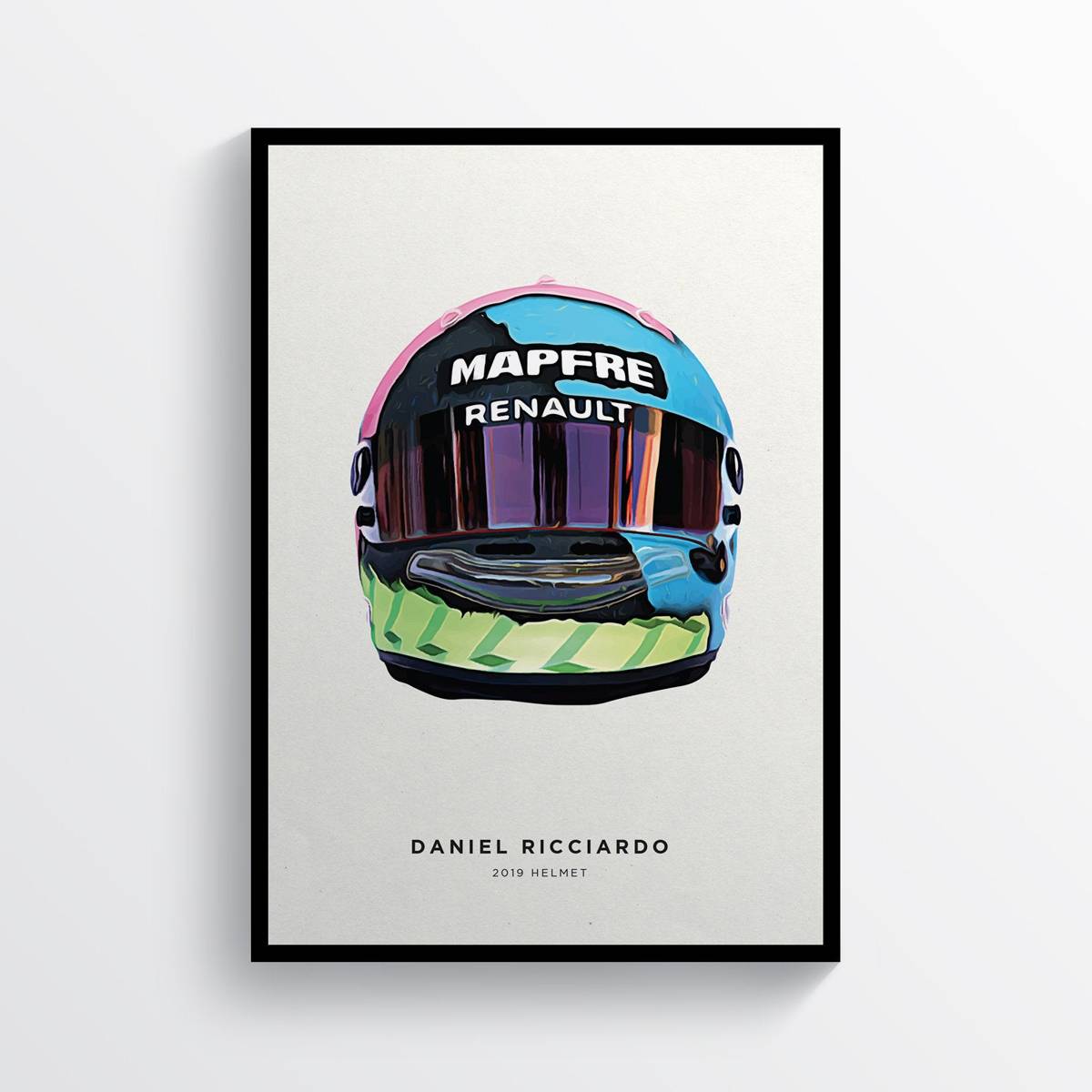 Daniel Ricciardo Front 2019 Helmet F1 Art, F1 Gift, Formula 1, Racing Helmet, Mercedes - Poster | Canvas Wall Art Print