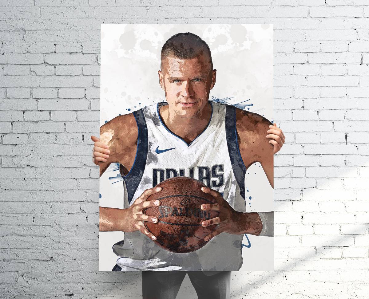 Kristaps Porzingis Dallas Mavericks (V1) Sports Art Print, Basketball, Sports Decor – Poster | Canvas Wall Art Print