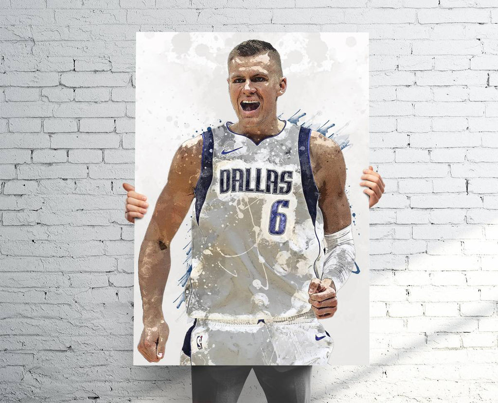 Kristaps Porzingis Dallas Mavericks (V2) Sports Art Print, Basketball, Sports Decor – Poster | Canvas Wall Art Print