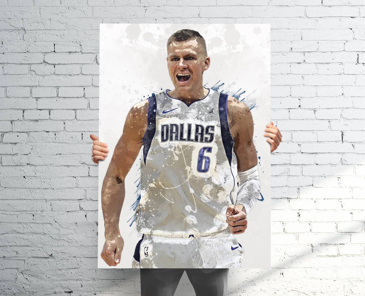 Kristaps Porzingis Dallas Mavericks (V2) Sports Art Print, Basketball, Sports Decor – Poster | Canvas Wall Art Print