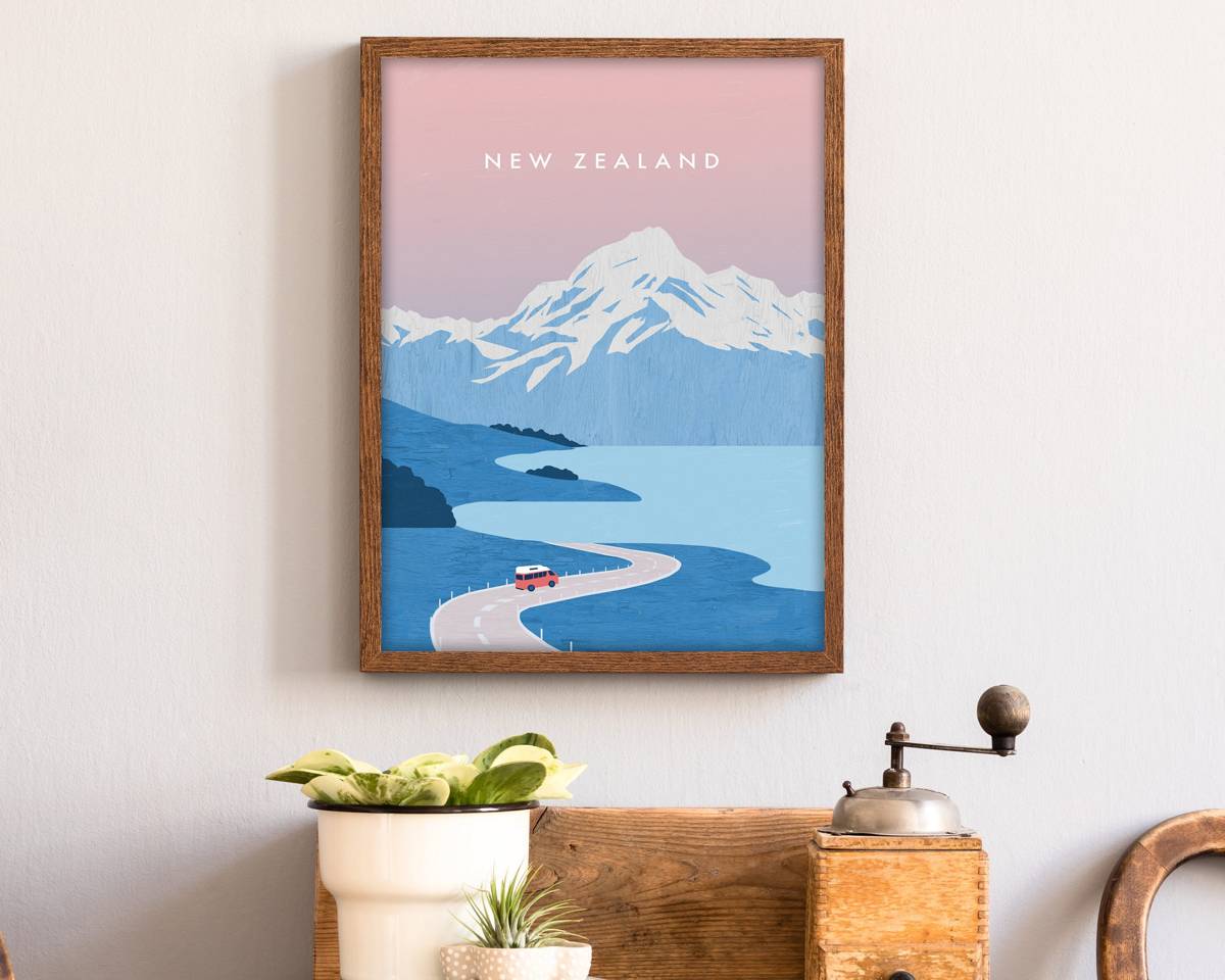 New Zealand Vintage Travel Poster, Framed City Art Cityscape Print, Retro City Art Travel Decor - Poster | Canvas Wall Art Print