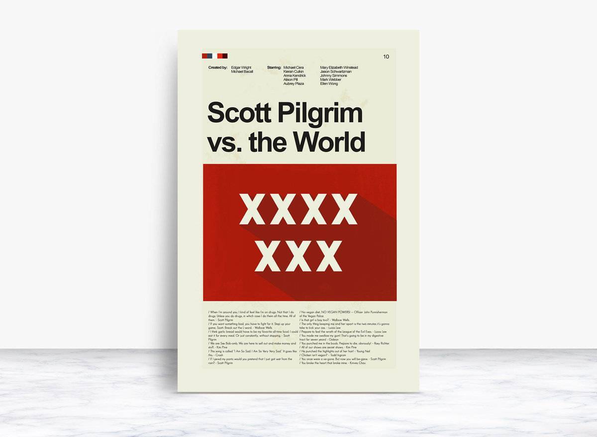 Scott Pilgrim Vs. The World Mid-Century Modern Inspired Print - Poster | Canvas Wall Art Print