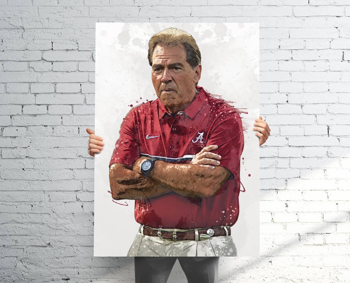 Nick Saban Alabama Crimson Tide Sports Art Print, Football, Sports Decor – Poster | Canvas Wall Art Print