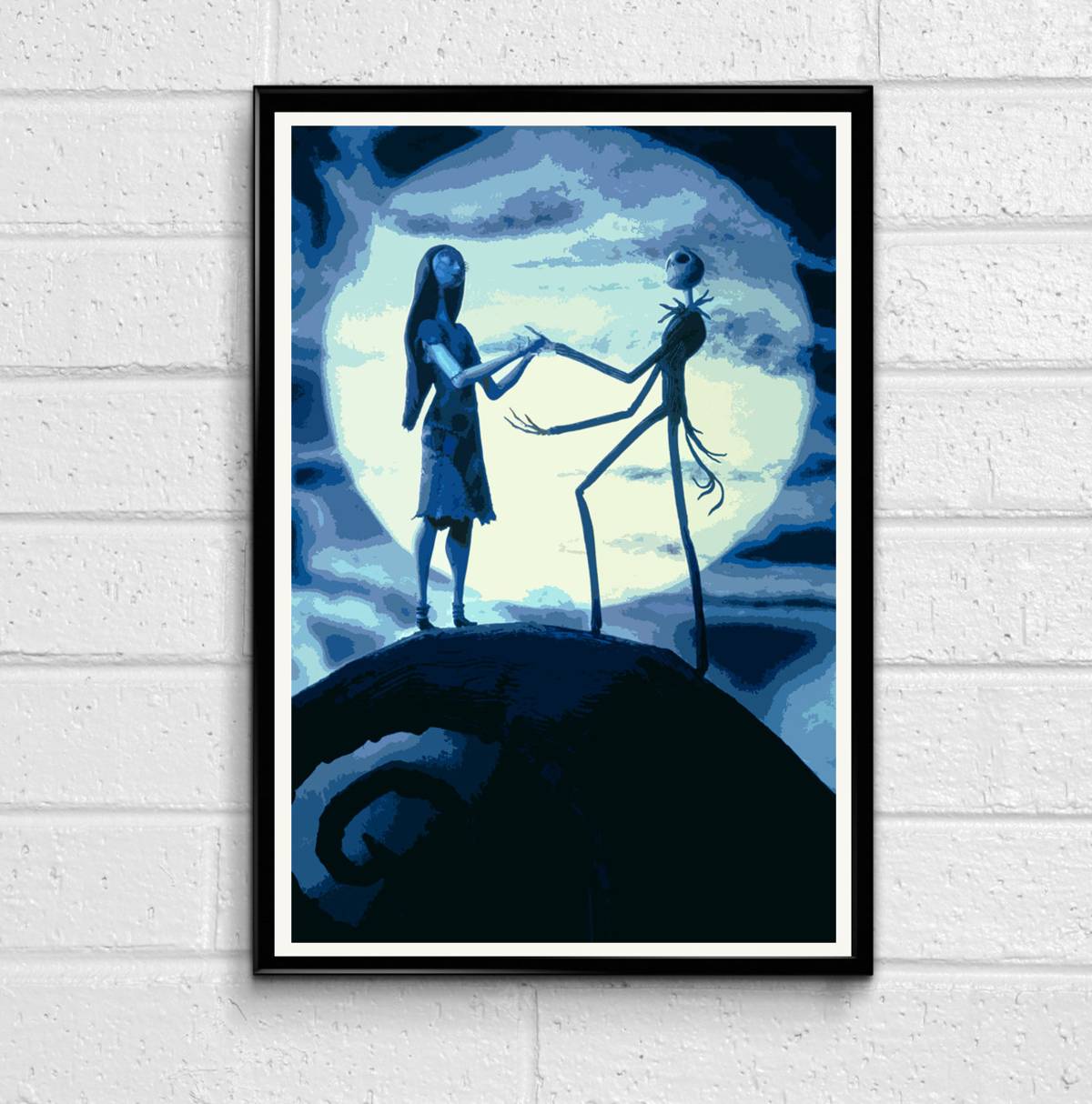 Nightmare Before Christmas Illustration - Sally And Jack Skellington Halloween - Poster | Canvas Wall Art Print