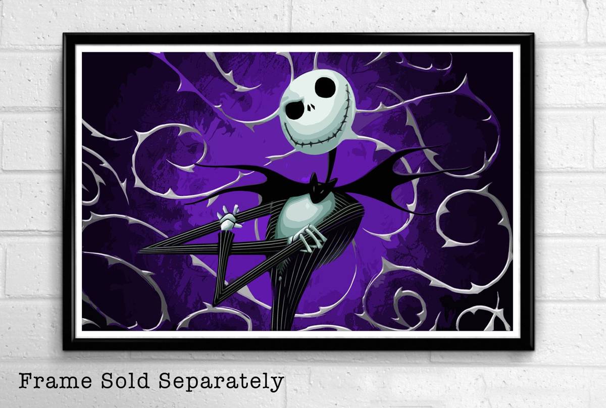 Nightmare Before Christmas Jack Skellington Illustration #3 - Halloween Monster - Poster | Canvas Wall Art Print