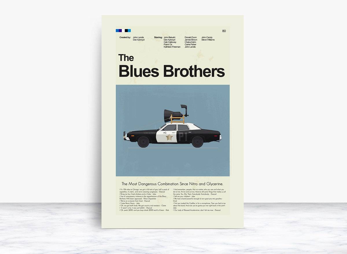 The Blues Brothers Mid-Century Modern Inspired Print - Poster | Canvas Wall Art Print