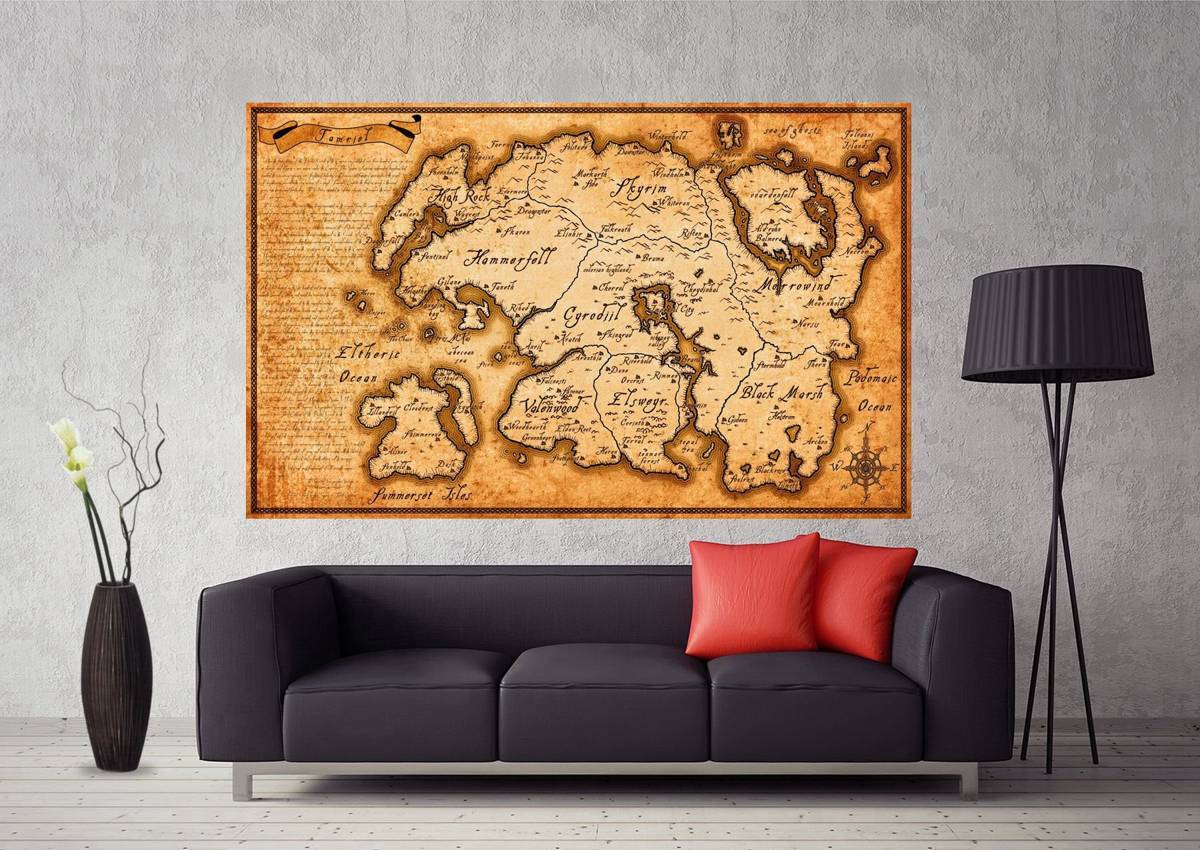 Map Of Tamriel From Elder Scrolls Skyrim Movie Art - Poster | Canvas Wall Art Print