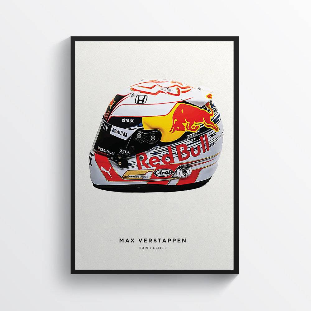 Max Verstappen 2019 Left Helmet F1 Art, F1 Gift, Formula 1, Racing Helmet, Mercedes - Poster | Canvas Wall Art Print