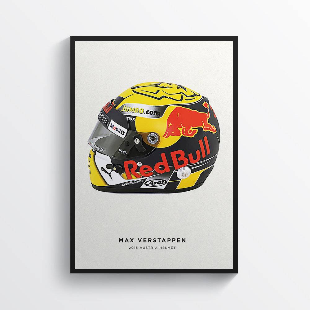 Max Verstappen 2018 Austria Helmet F1 Art, F1 Gift, Formula 1, Racing Helmet, Mercedes - Poster | Canvas Wall Art Print