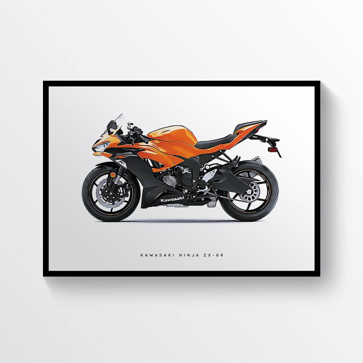 Kawasaki Ninja Zx-6R Orange Motorcycle Print Sports Bike Motorbike - Poster | Canvas Wall Art Print