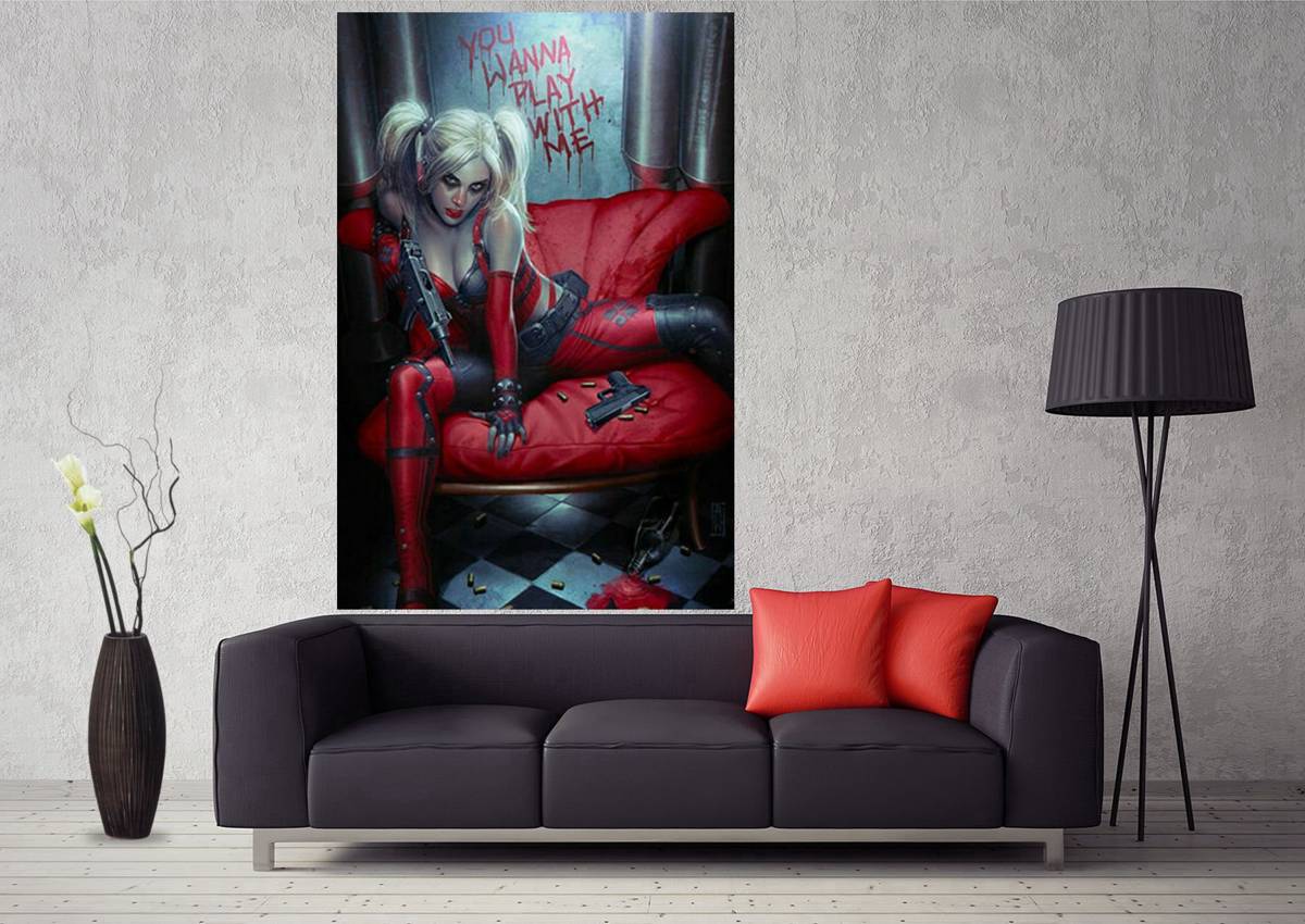 Harley Quinn Hot Girl Superhero Movie Villains Jocker Art - Poster | Canvas Wall Art Print