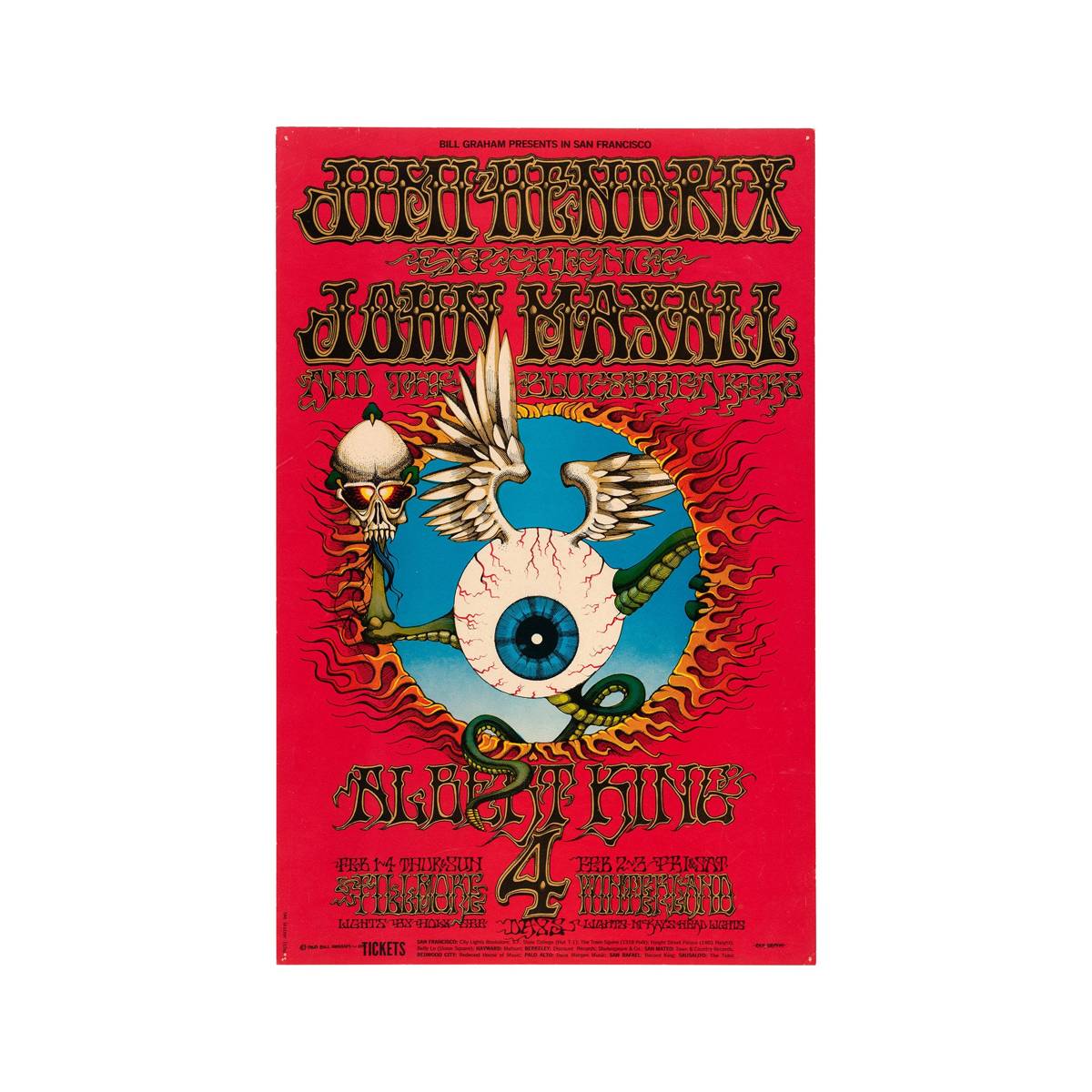 Jimi Hendrix Experience 'Flying Eyeball' 1968 Concert - Poster | Canvas Wall Art Print