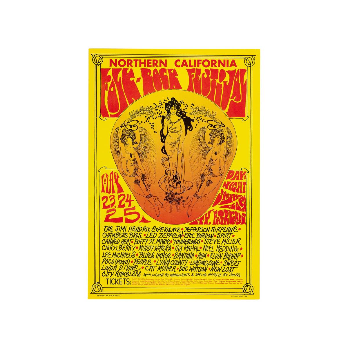 Jimi Hendrix, Jefferson Airplane, Led Zeppelin 1969 Concert - Poster | Canvas Wall Art Print