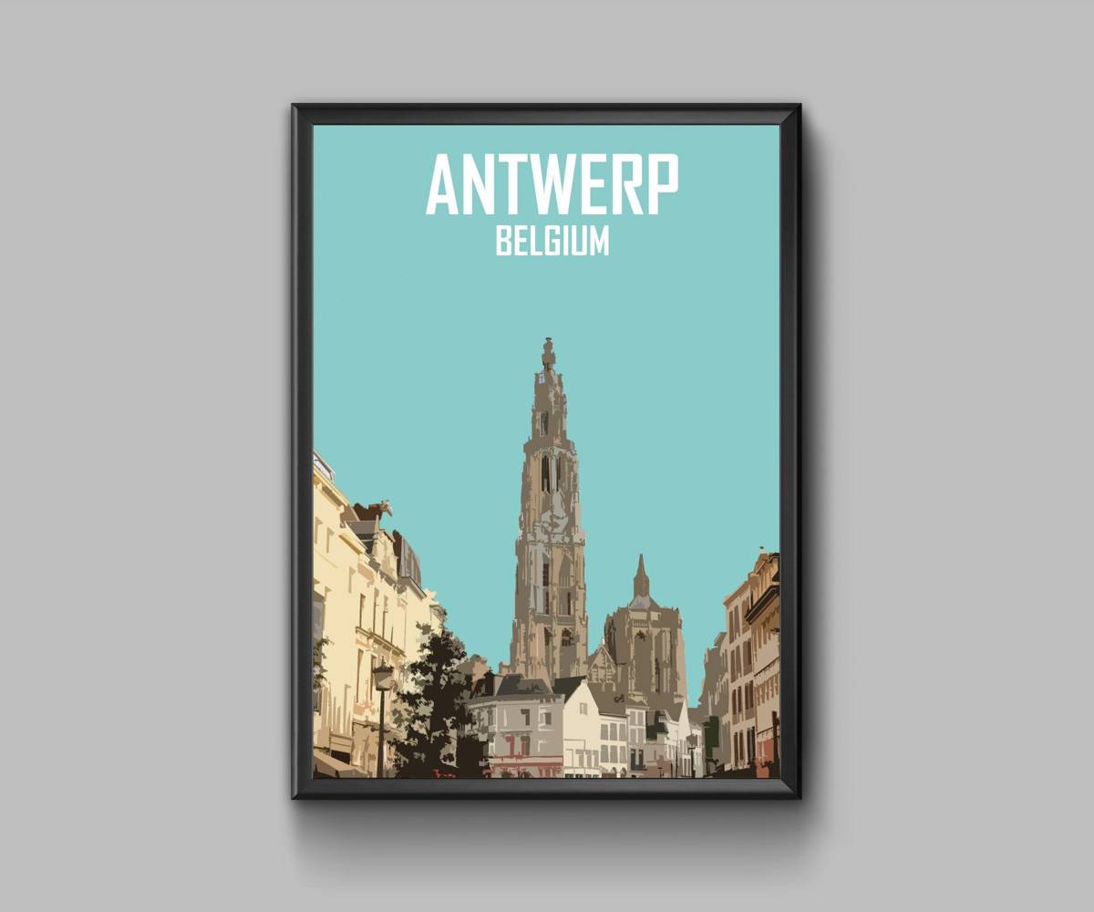 Antwerp, Belgium In Blue - Poster | Canvas Wall Art Print