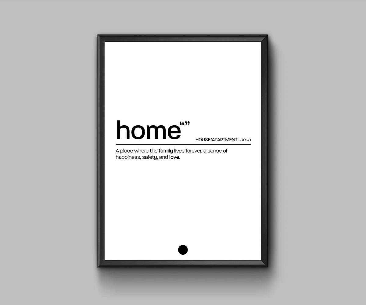 Home Definition In White - Poster | Canvas Wall Art Print
