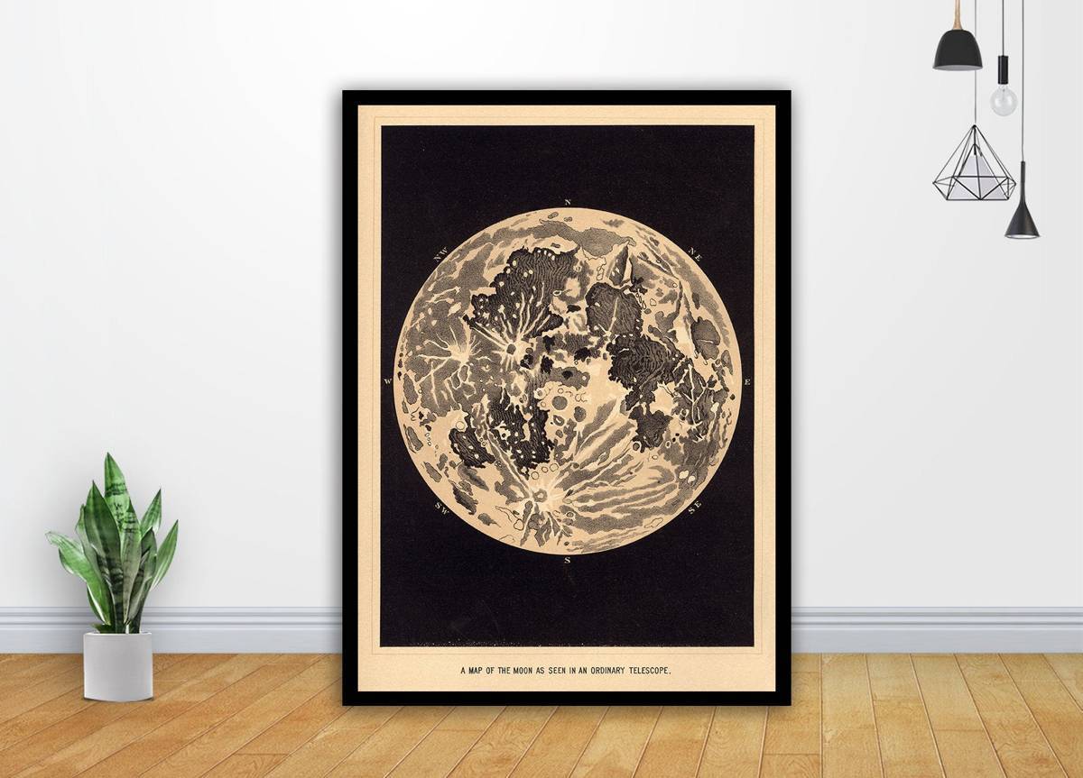 Old Maps - Telescopic View Of The Moon (1870) Art - Poster | Canvas Wall Art Print