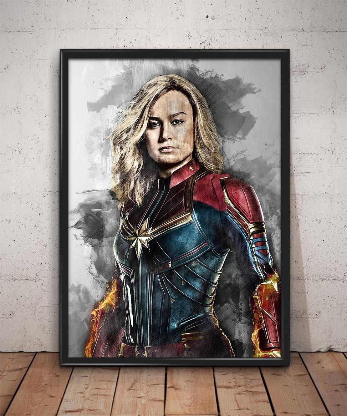 Captain Marvel Print Captain Marvel Carol Danvers Wall Art - Poster | Canvas Wall Art Print