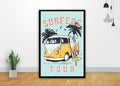 Retro Painting Vw Van Surfers Surfing Tour Art - Poster | Canvas Wall Art Print