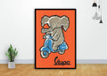 Elephant Bike Vespa Skateboard Painting Art - Poster | Canvas Wall Art Print