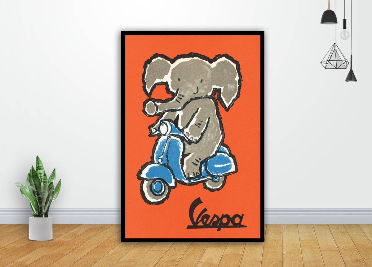 Elephant Bike Vespa Skateboard Painting Art - Poster | Canvas Wall Art Print