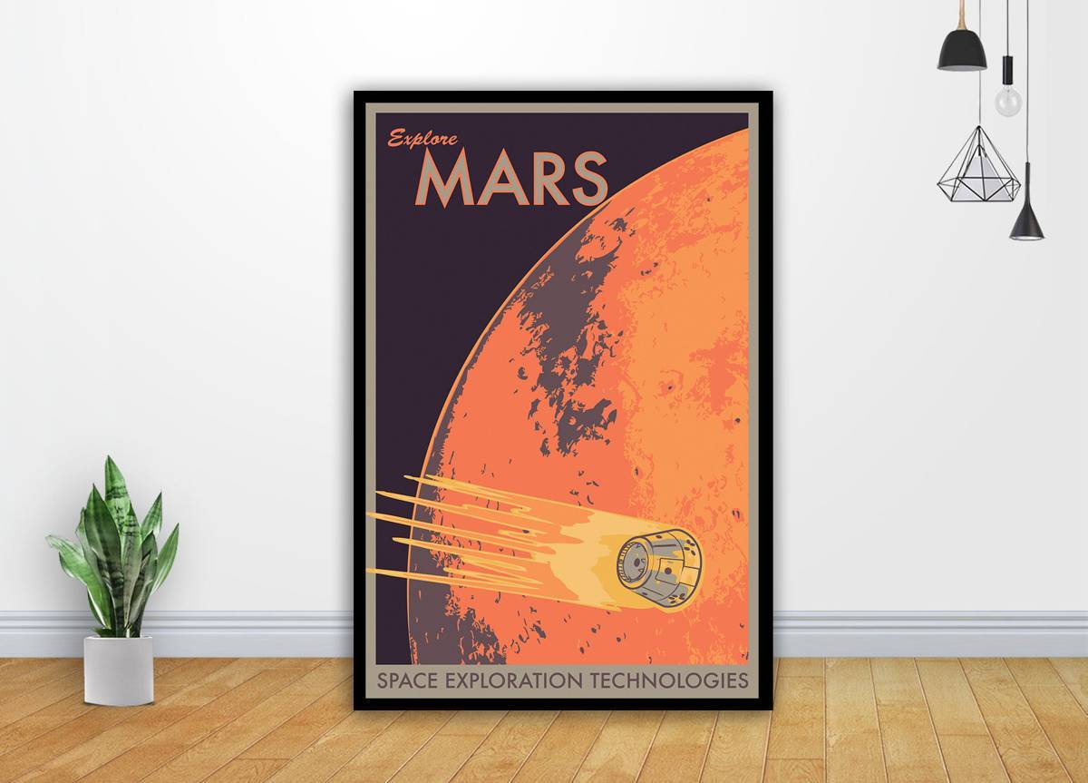 Explore Mars Retro Classic Planet Outer Space Gem Art - Poster | Canvas Wall Art Print