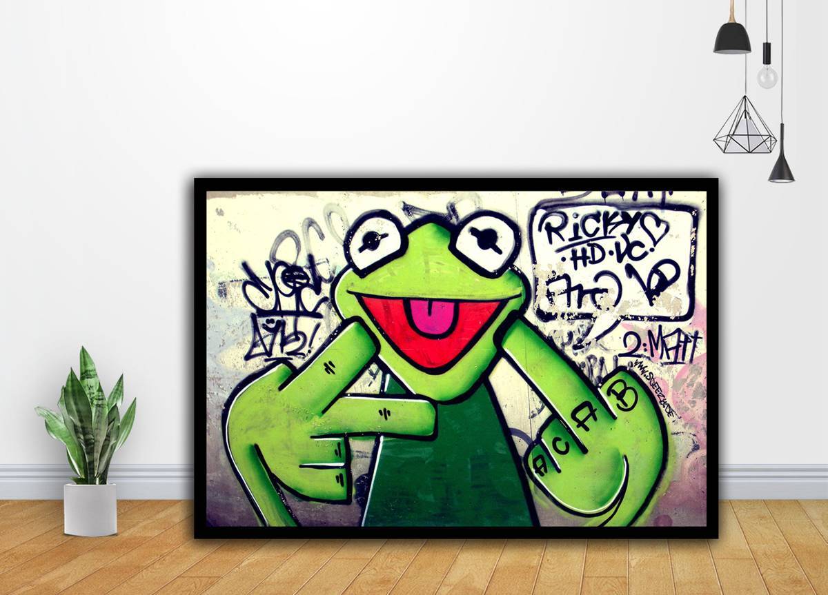 Street Urban Frog Muppet Kermit Graffiti Art - Poster | Canvas Wall Art Print