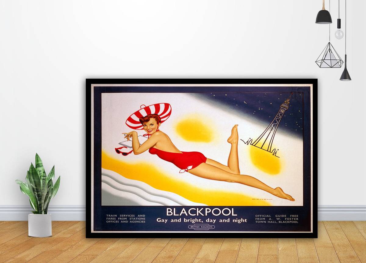 Blackpool Pin Up Girl Rail Uk Vintage Travel Art - Poster | Canvas Wall Art Print