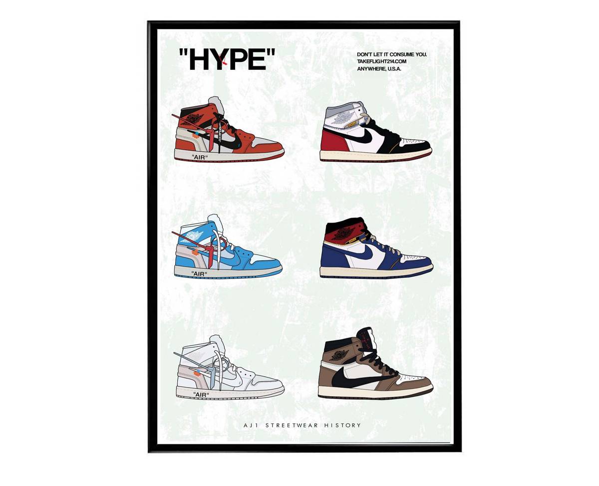 Hype History Sneaker Poster, Hypebeast Poster, Kicks Poster, Urban Wall Art, Graffiti Wall Art, Streetwear Posters, Sneaker Wall Art - Poster | Canvas Wall Art Print