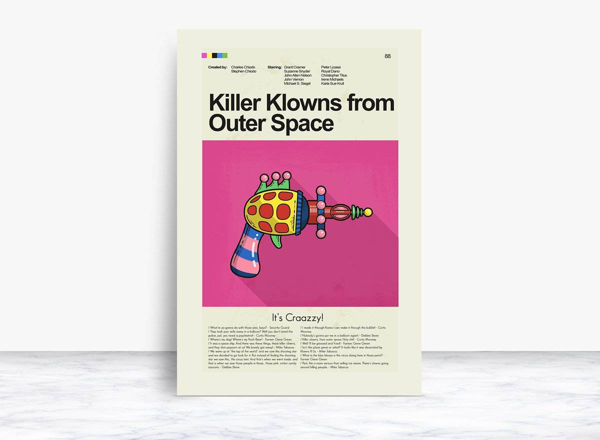 Killer Klowns From Outer Space Mid-Century Modern Inspired Print - Poster | Canvas Wall Art Print
