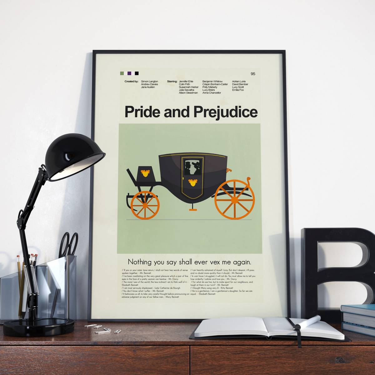 Pride And Prejudice - Bbc Mid-Century Modern Inspired Print - Poster | Canvas Wall Art Print