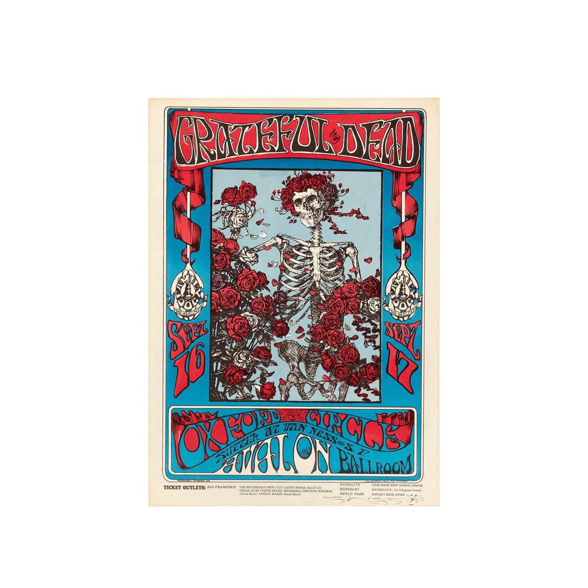 Grateful Dead 'Skeleton &amp;Amp; Roses' 1966 Concert - Poster | Canvas Wall Art Print