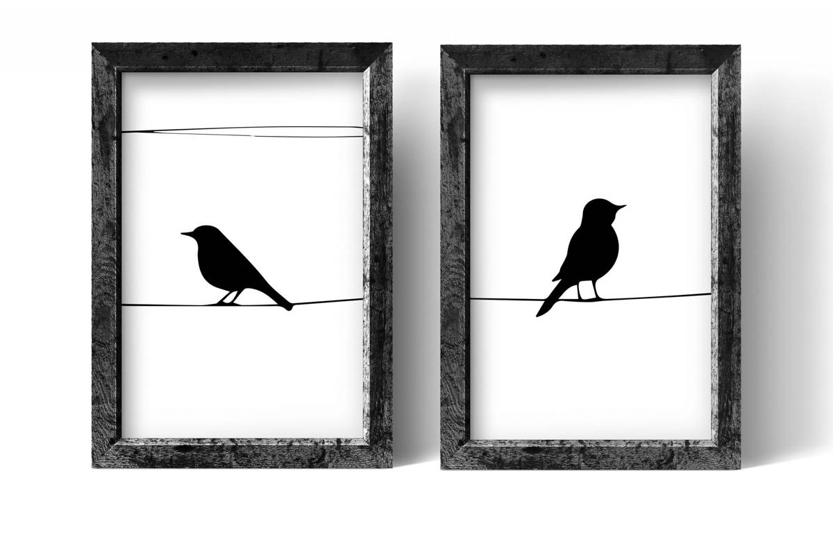 Birds Wall Art. Minimalist. Monochrome Print. - Poster | Canvas Wall Art Print