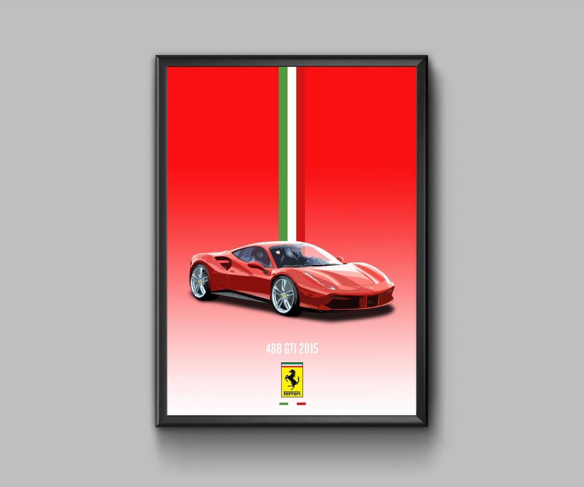 Ferrari 488 Gti 2015 In Red - Poster | Canvas Wall Art Print