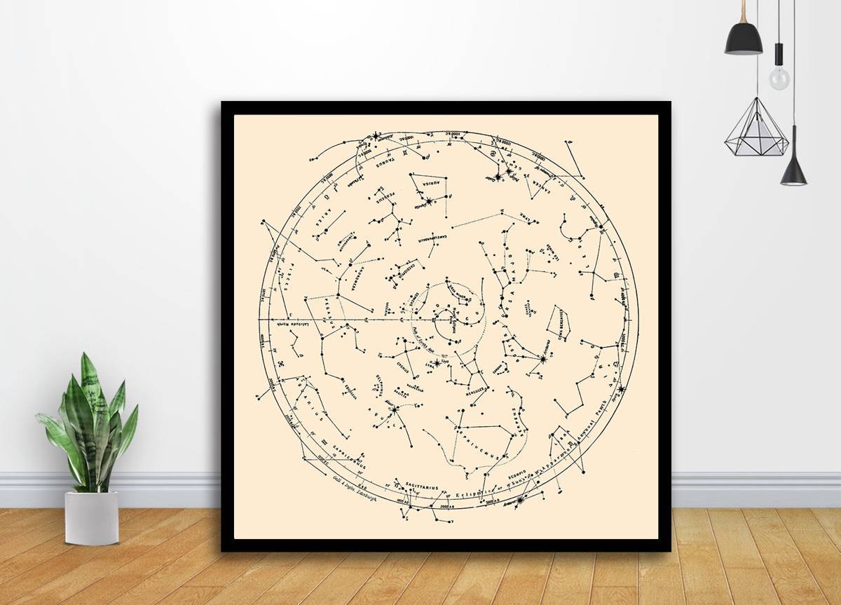 Vintage Star Map Antique - Antique Zodiac Map - Vintage Astrology Art - Poster | Canvas Wall Art Print