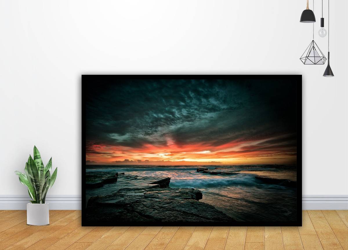 Australia Storm Ocean Sea Sunset Sunrise Beach Landscape Painting Art - Poster | Canvas Wall Art Print