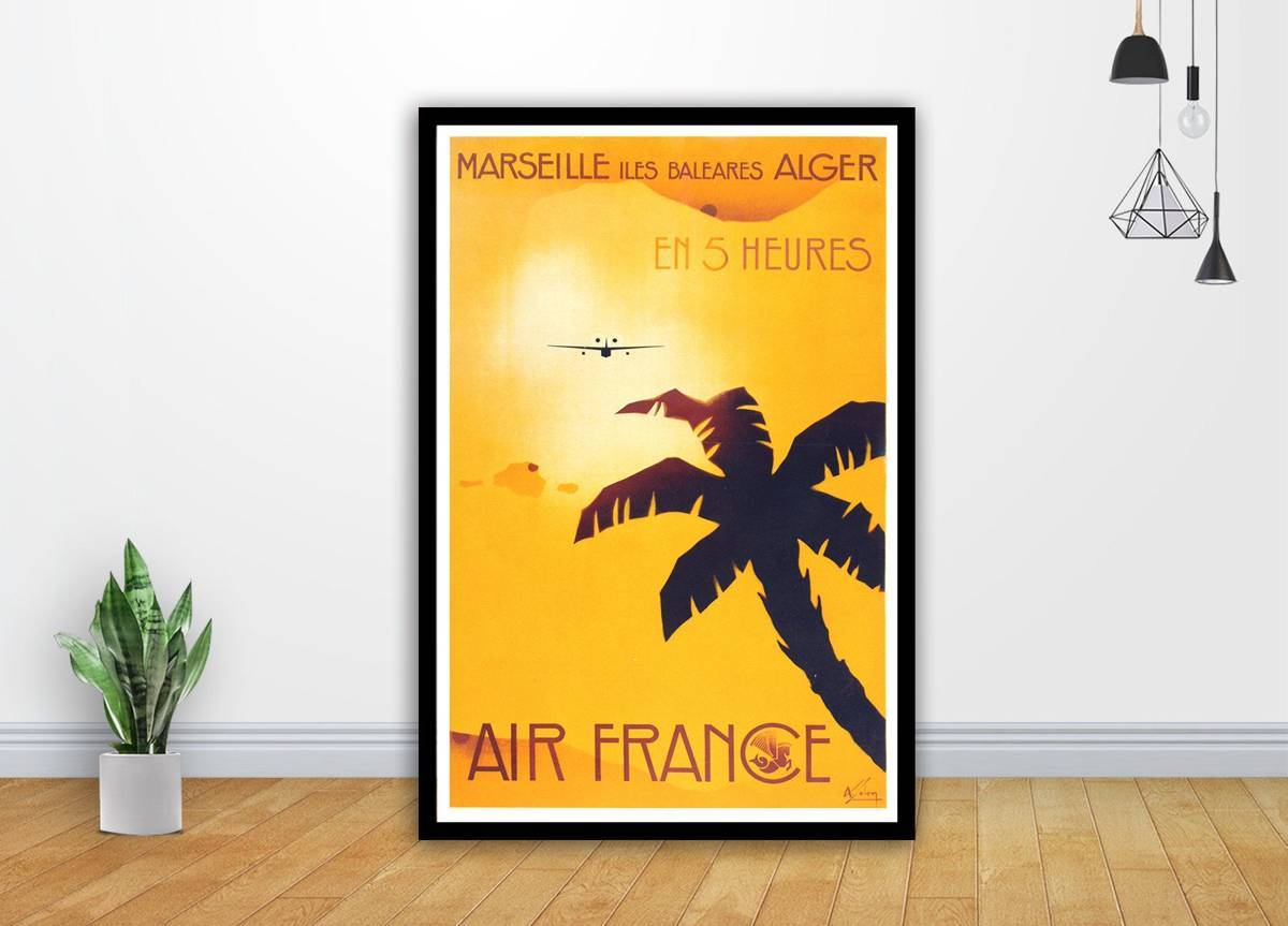 Vintage France Marseille Travel Palm Tree Art - Poster | Canvas Wall Art Print