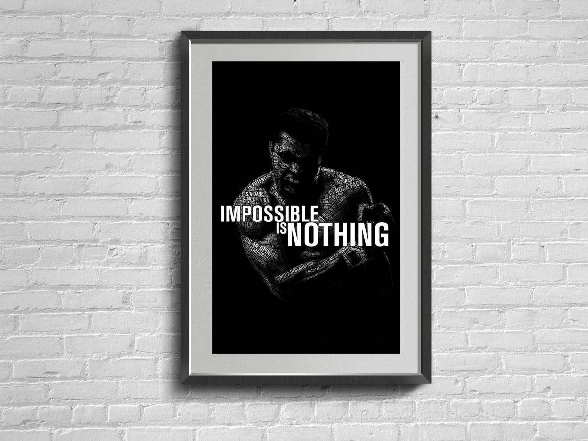 Famous Boxer. Impossible Is Nothing -. Typographic Print. Motivational Wall Art. - Poster | Canvas Wall Art Print