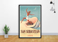 1950S Travel San Sebastian Beach Sea Shell Seagull Holiday Retro Art - Poster | Canvas Wall Art Print
